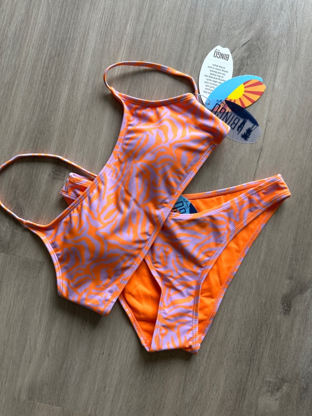 NWT Bingo Surf Zebra Bikini Set Orange Purple M Top S Bottom